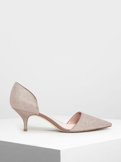 D'Orsay Glitter Kitten Heel Pumps [SR]