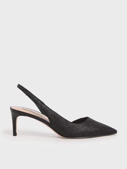 Glitter Half D'Orsay Slingback Pumps [OL]