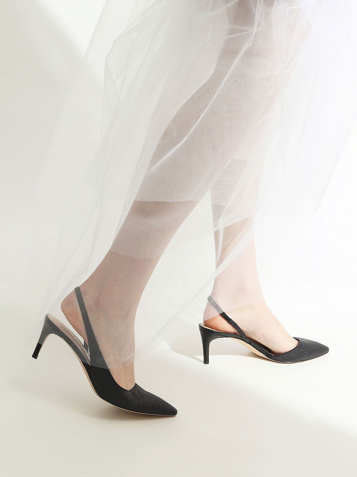 Glitter Half D'Orsay Slingback Pumps [OL]