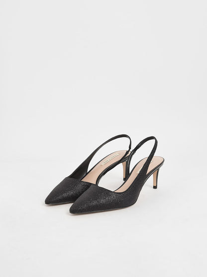 Glitter Half D'Orsay Slingback Pumps [OL]