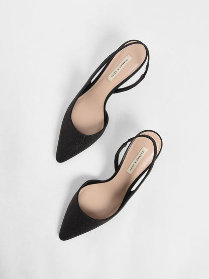 Glitter Half D'Orsay Slingback Pumps [OL]
