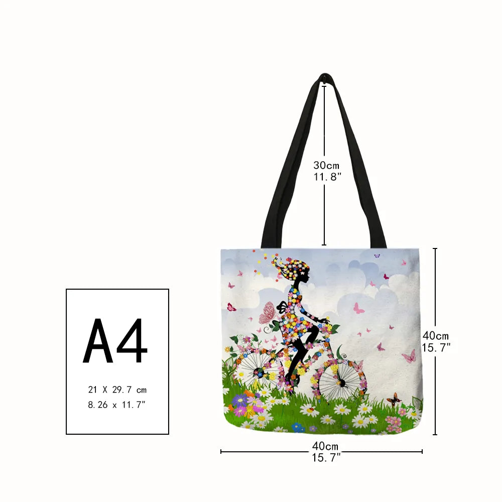 Wishing Girl Print Linen Reusable Shopping Bags