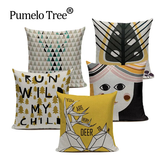 Deer Tree Bohemian Yellow Cushion