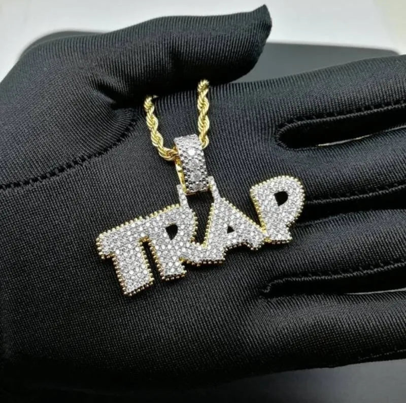 Ice Out Chain Necklace Trap Design Letter Pendant