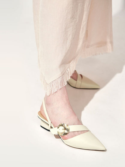 Leather Hammered Buckle Slingback Pumps