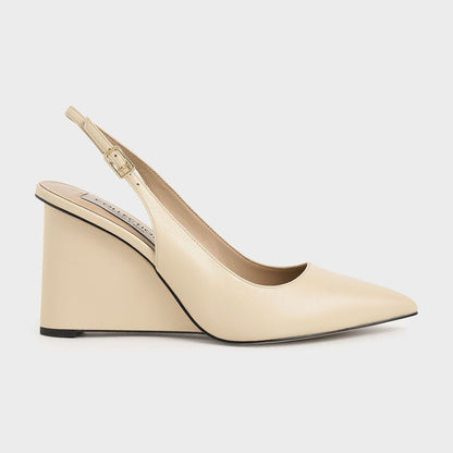Leather Pointed Toe Slingback Wedges