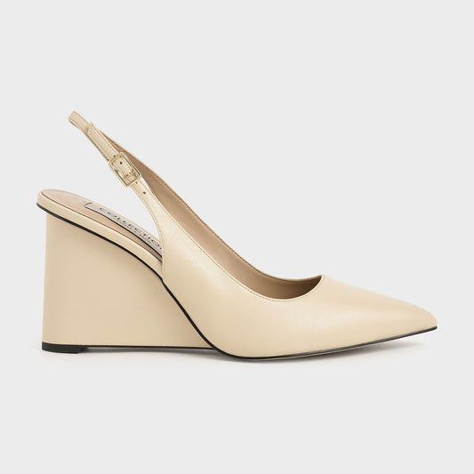 Leather Pointed Toe Slingback Wedges