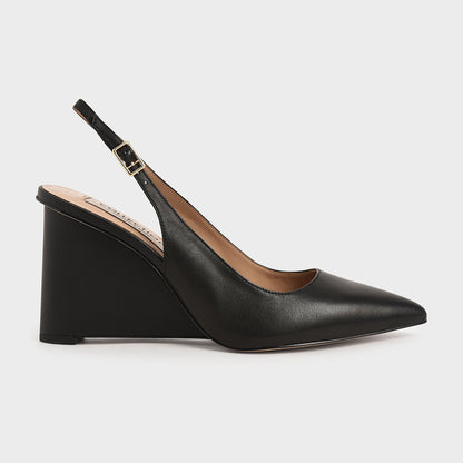 Leather Pointed Toe Slingback Wedges