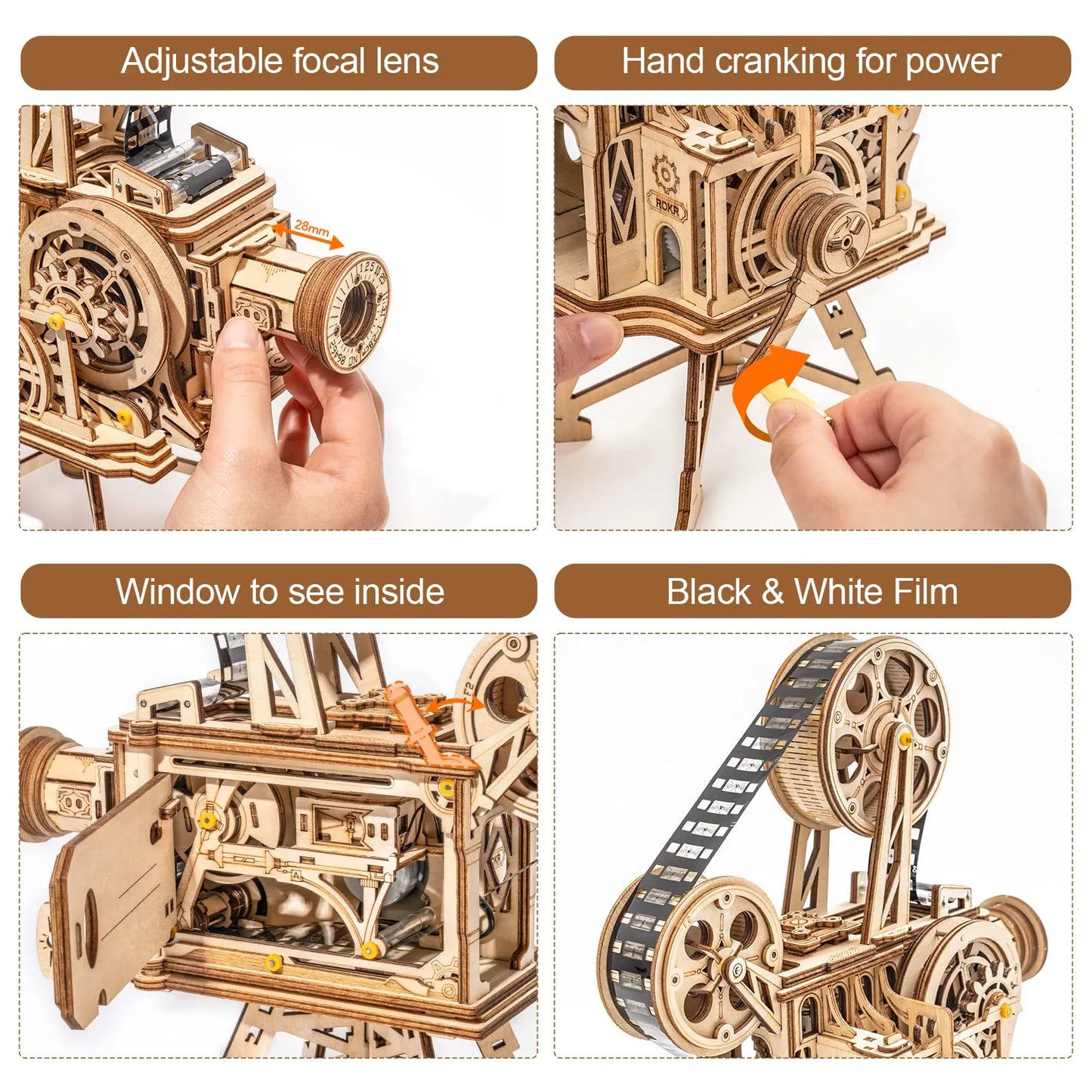 Robotime 183pcs Retro Diy 3D Hand Crank Film