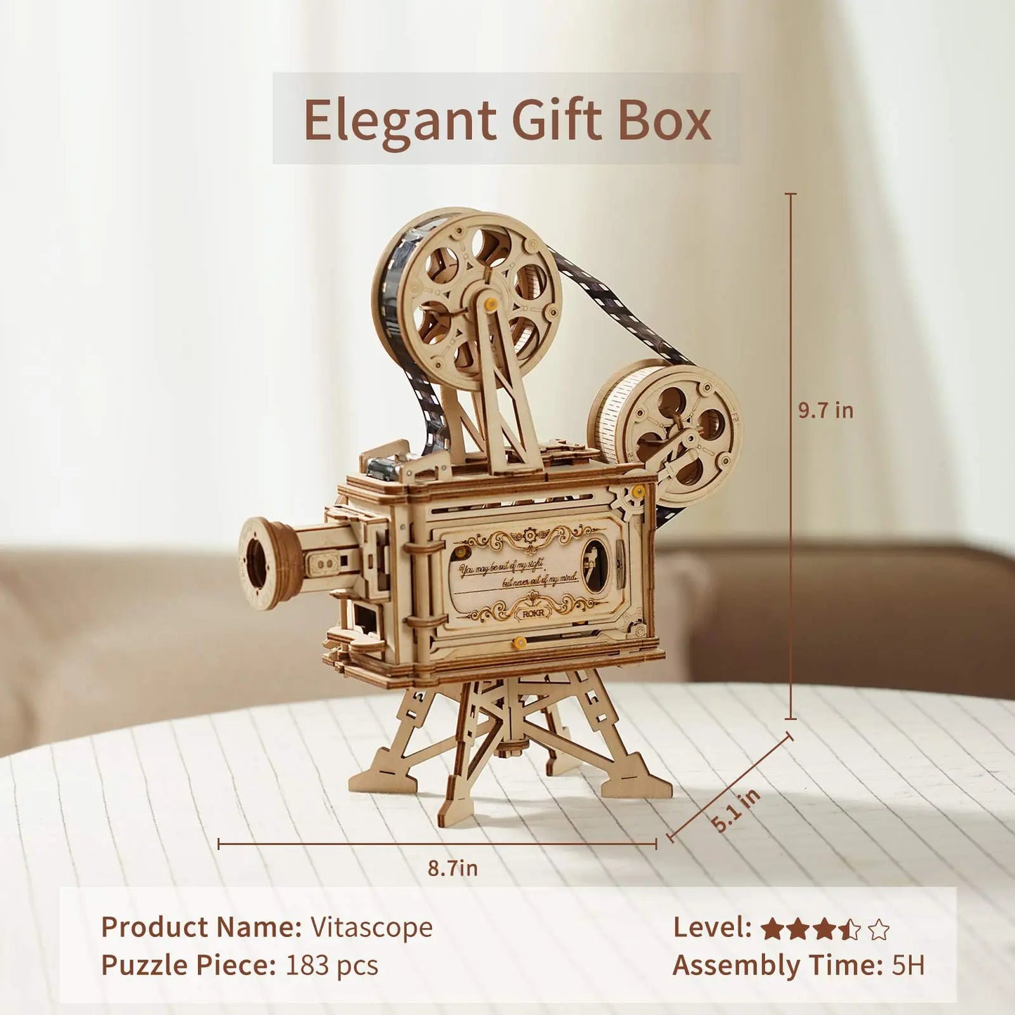 Robotime 183pcs Retro Diy 3D Hand Crank Film